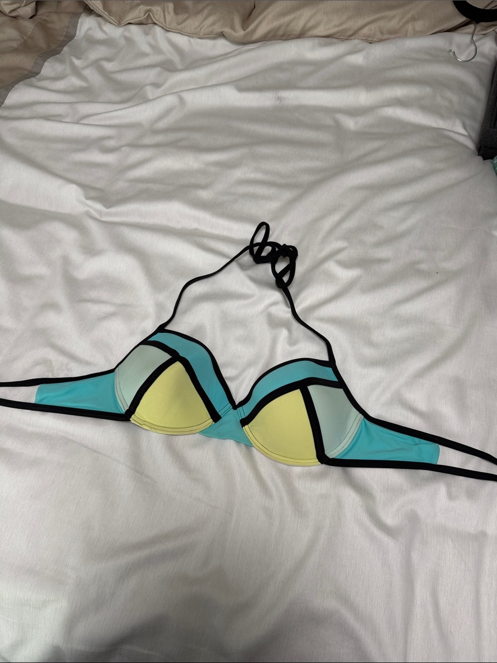 Women’s Colorblock Triangle Bikini Top - Aqua & Yellow